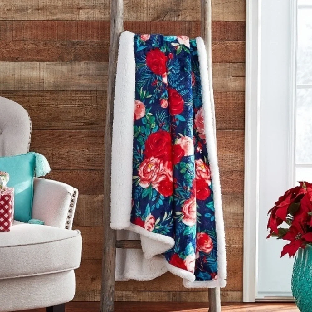 The Pioneer Woman Velvet Plush Throw‎ Blanket Cozy Warm Floral New